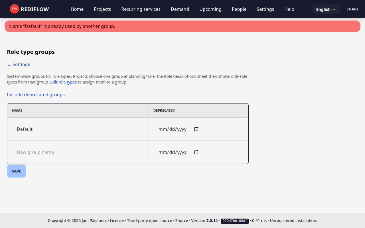 Screenshot: Role type groups