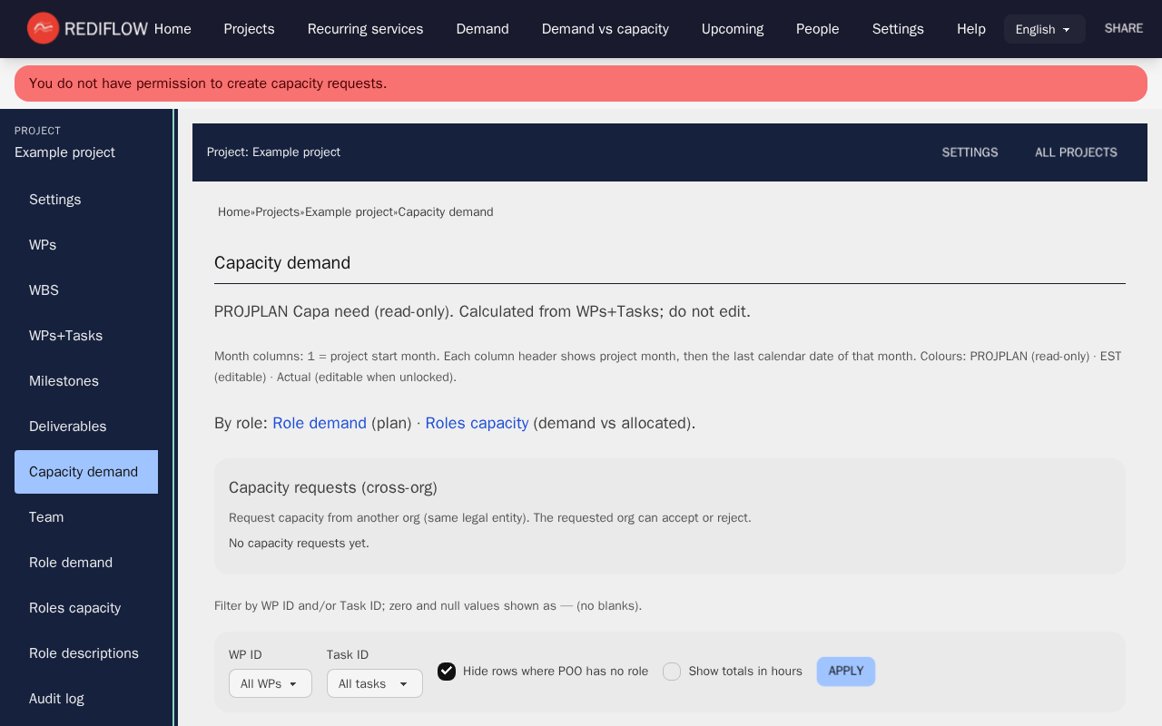 New capacity request form