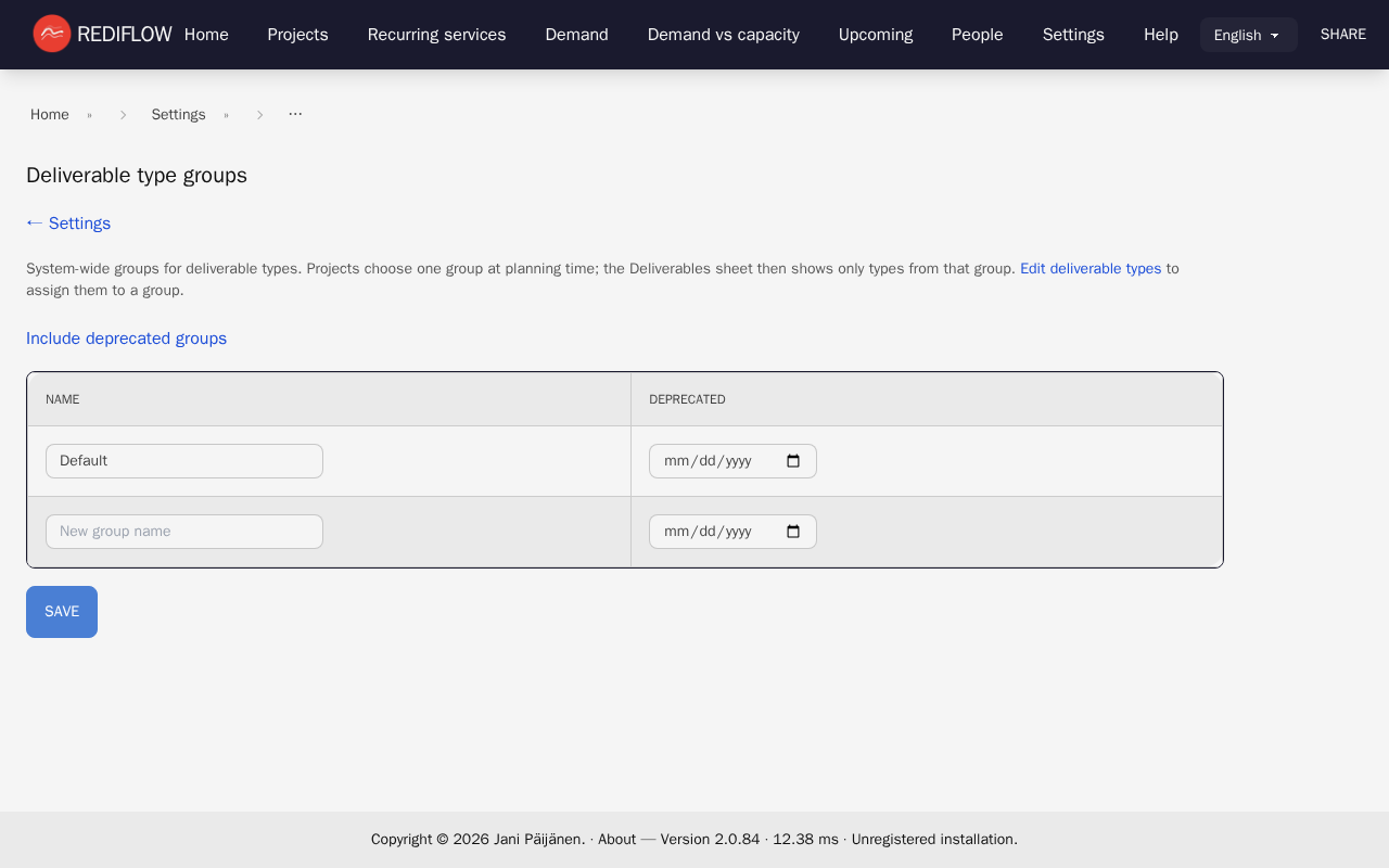 Deliverable type groups
