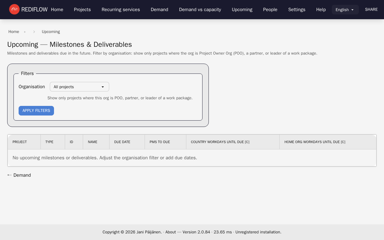 Upcoming milestones (graph/upcoming)