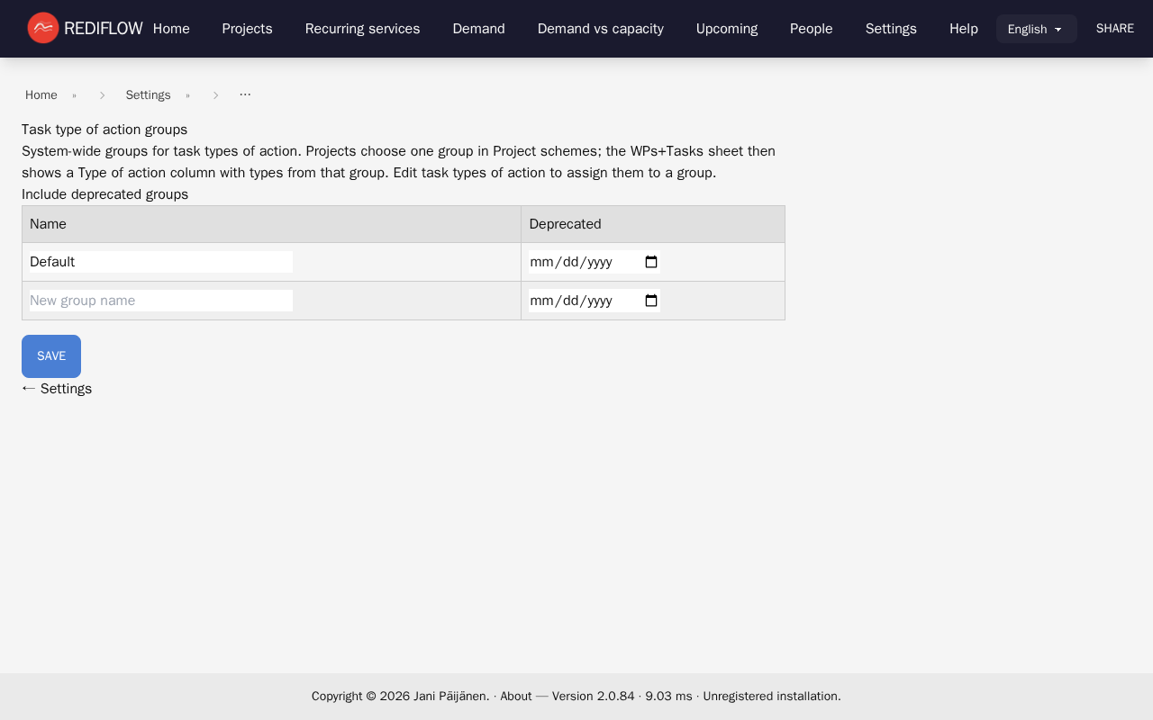 Task type of action groups
