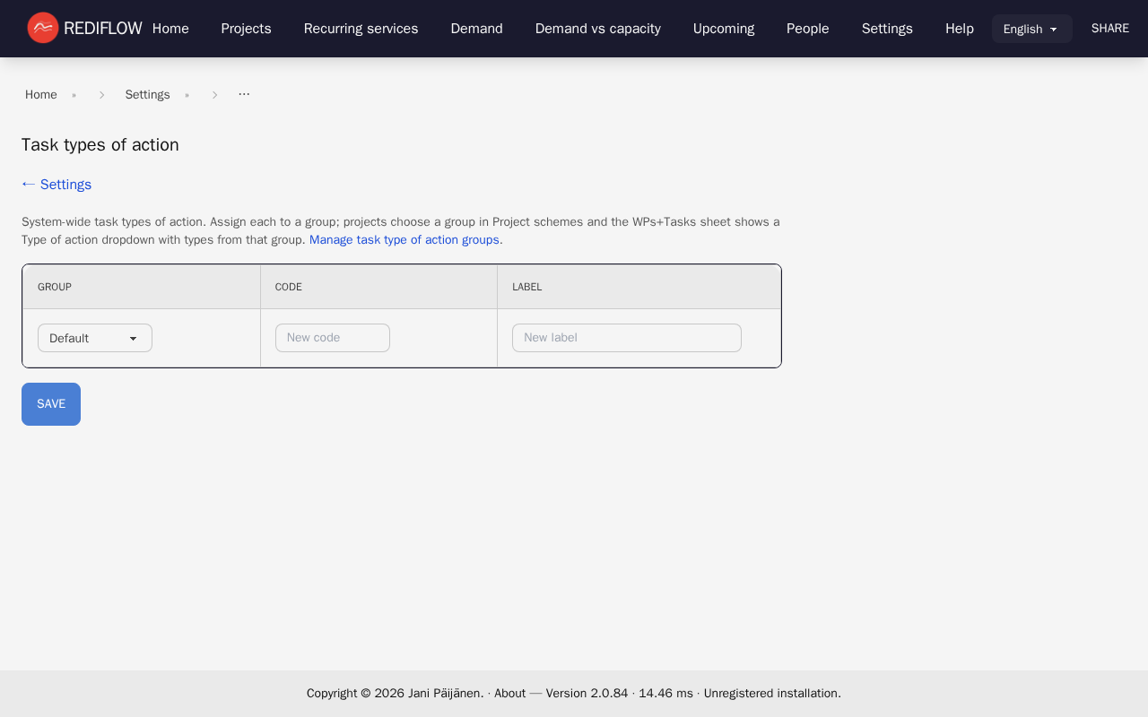 Task type of actions